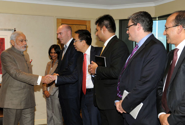 Narendra Modi being warmly received by the Prime Minister of Australia