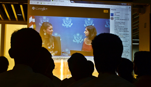 Miss America interacts with students