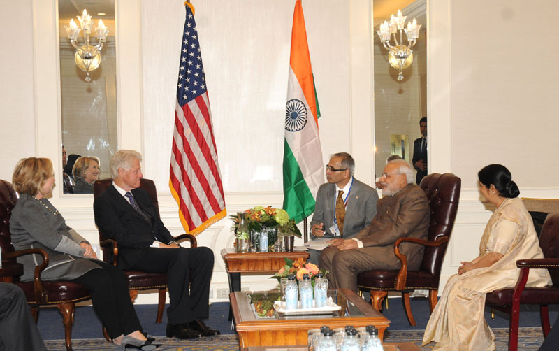 Modi, Sushma meet Clintons in NY