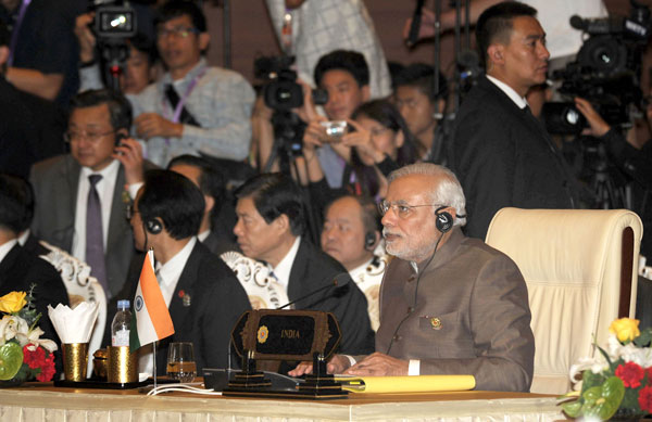 Modi meeting the Prime Minister of Russian Federation