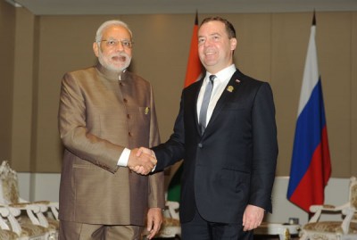 Modi meeting the Prime Minister of Russian Federation