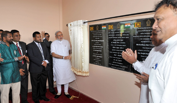 Modi flagging off the Talaimannar-Madu Road train, in Sri Lanka 
