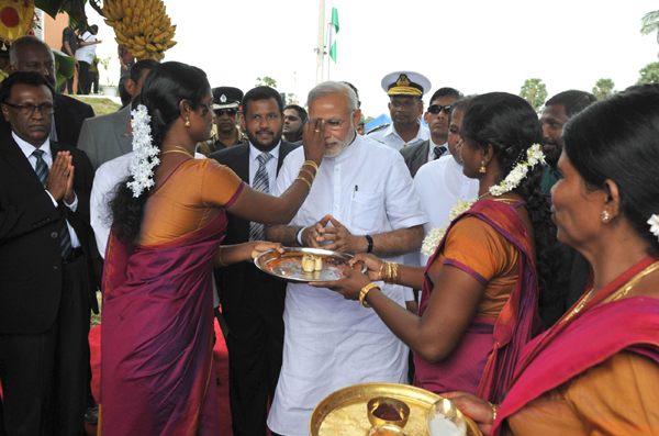 Modi flagging off the Talaimannar-Madu Road train, in Sri Lanka 