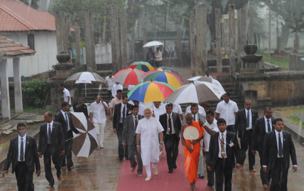 Modi flagging off the Talaimannar-Madu Road train, in Sri Lanka 