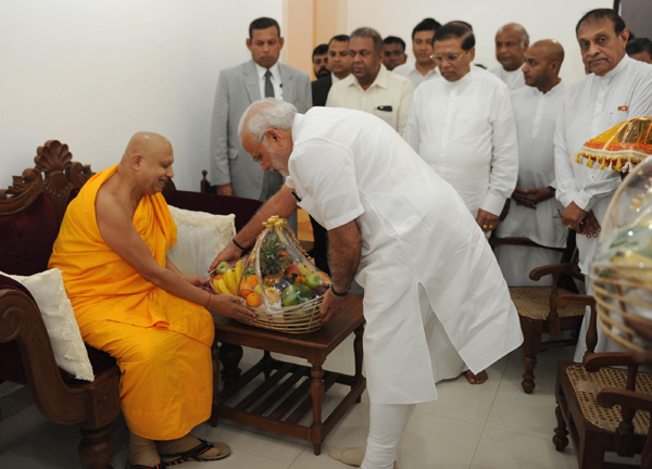  Modi received by the dignitaries, at Anuradhapura helipad, Colombo, in Sri Lanka 