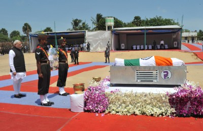 Former President of India, Dr. A.P.J. Abdul Kalam, at burial site, Rameswaram