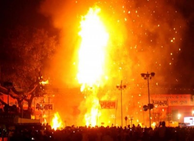 Ravana effigy in flames at Dussehra 