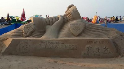 Sand Art created on the Goa beach for ISL 2 Grand Finale