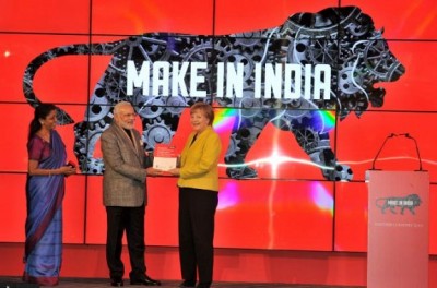 German Chancellor Angela Merkel arrives in New Delhi