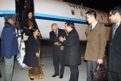 Sushma Swaraj reaches China