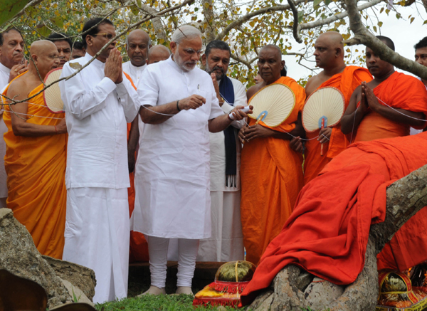  Modi received by the dignitaries, at Anuradhapura helipad, Colombo, in Sri Lanka 