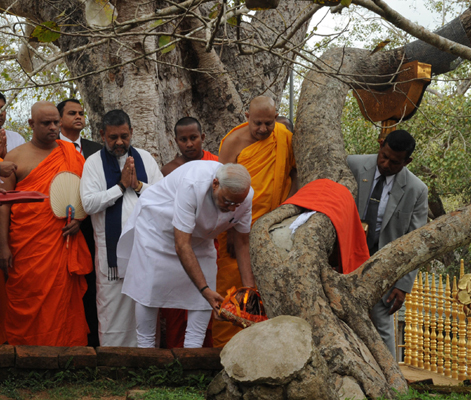  Modi received by the dignitaries, at Anuradhapura helipad, Colombo, in Sri Lanka 