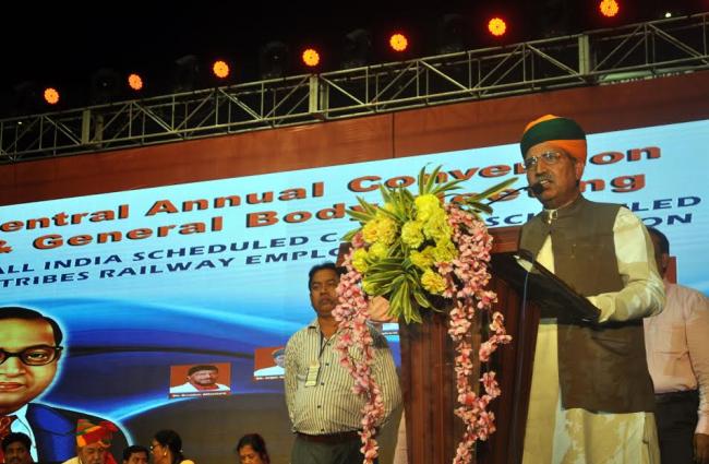 Union Minister of State Railways Rajen Gohain addressing the Central Annual Convention & General Body Meeting
