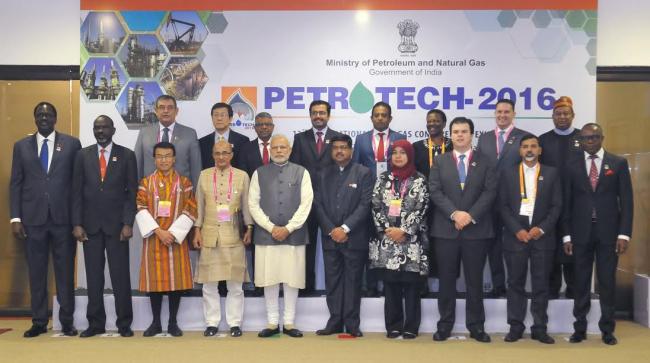 Narendra Modi arrives at the PETROTECH-2016