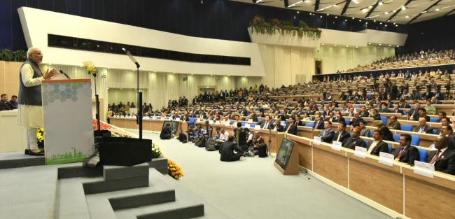 Narendra Modi arrives at the PETROTECH-2016
