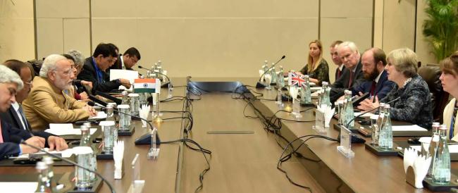 Narendra Modi meeting the Prime Minister of United Kingdom