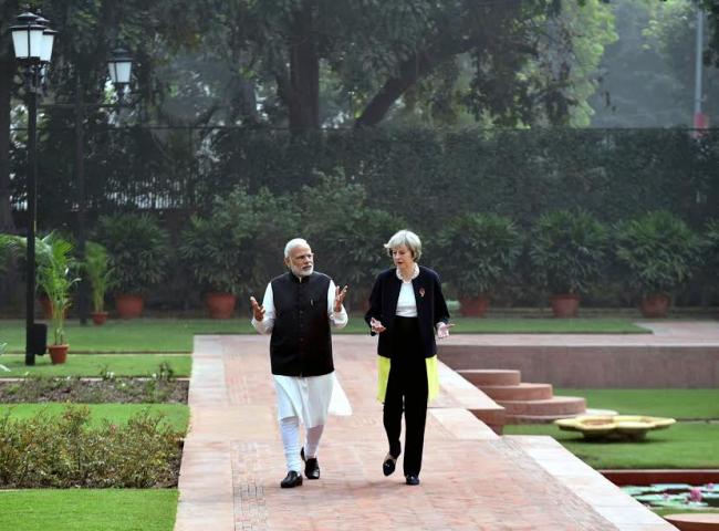 Narendra Modi meeting the Prime Minister of United Kingdom