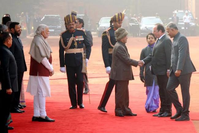 Mr. Francois Hollande inspecting the Guard of Honour
