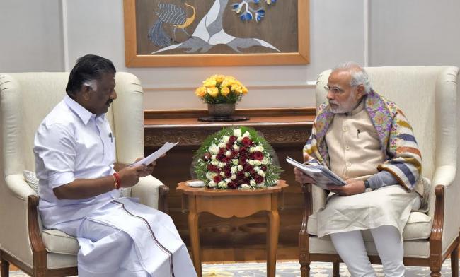 The Chief Minister of Tamil Nadu, O. Panneerselvam calling on the Prime Minister, Narendra Modi