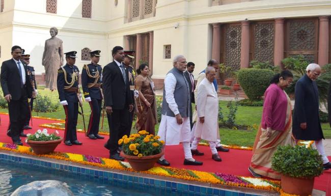 Narendra Modi delivering his statement to media ahead of Budget Session of Parliament