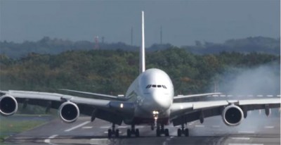 Emirates A380 makes an incredible vertical landing in high winds, video goes viral