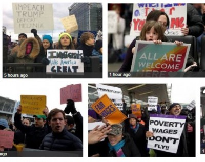 Hundreds gather at NY airport to protest against Trump's ban on refugees 