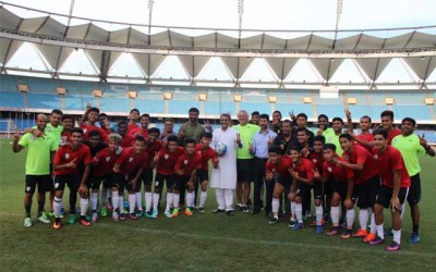 AIFF President Praful Patel visits training session of U17 WC team