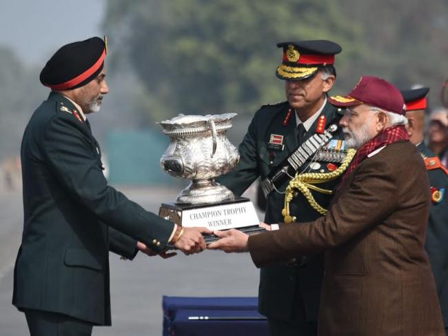 Narendra Modi inspecting the Guard of Honour, during the Prime Ministerâ€™s NCC Rally