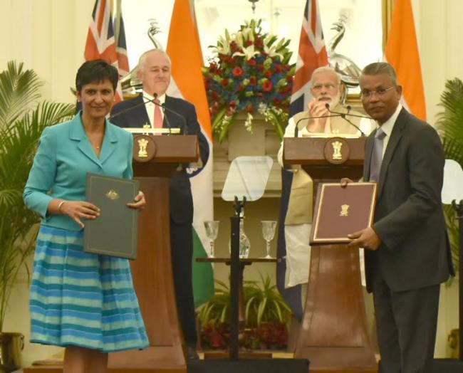  Prime Minister of Australia, Mr. Malcolm Turnbull introducing the Prime Minister, Narendra Modi to the Australian dignitaries