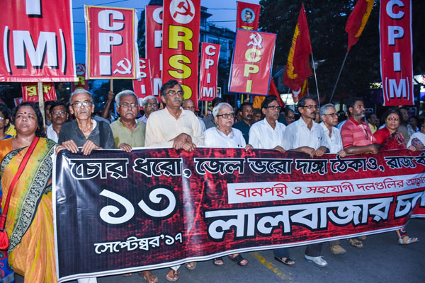 Kolkata: 18 Left parties hold protest march to city police headquarters at Lalbazar