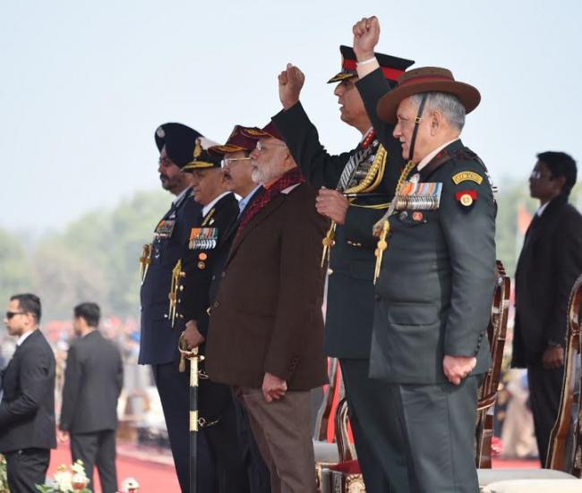Narendra Modi inspecting the Guard of Honour, during the Prime Ministerâ€™s NCC Rally
