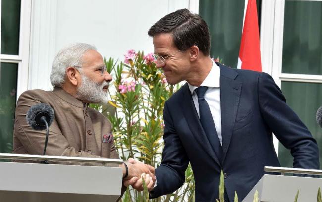 Narendra Modi arrives at Amsterdam