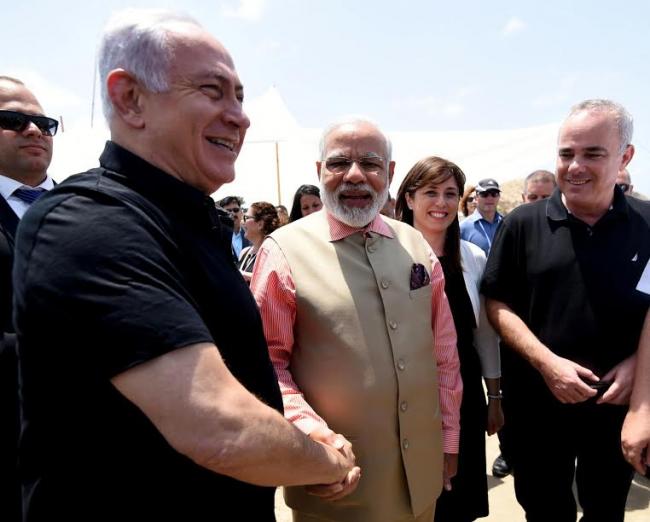 Narendra Modi at the Indian cemetery at Haifa