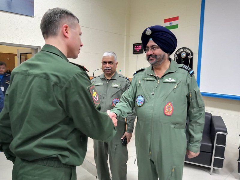 BS Dhanoa interacts with IAF and RSAF contingents of Ex AVIAINDRA-18 at Air Force Station Jodhpur