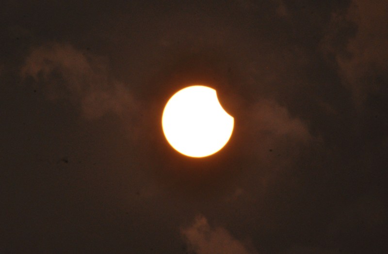 Partially eclipsed Sun on solar eclipse day in Kolkata