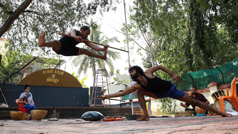 Participants of Indo French artistic fusion chinese pole rehease at Bharat Bhavan