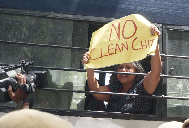 Members of All India Democratic Women's Association protest against clean chit to CJI 