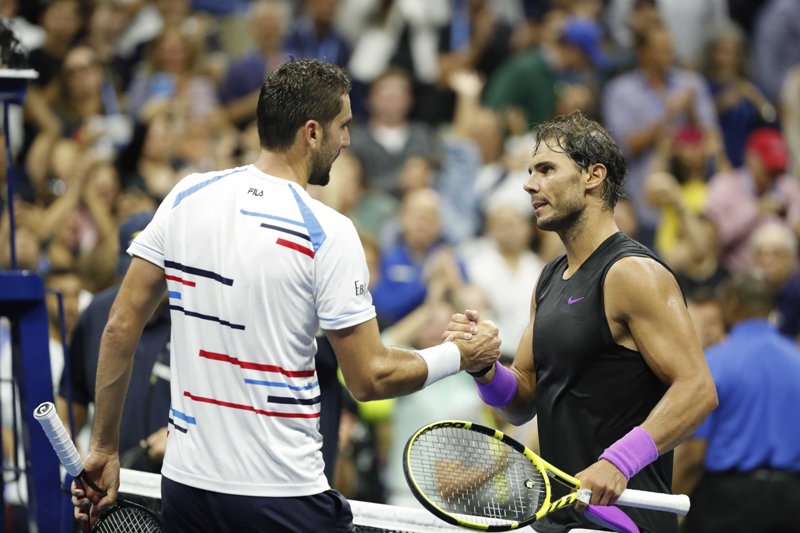 Rafael Nadal returns during Men's singles in US Open
