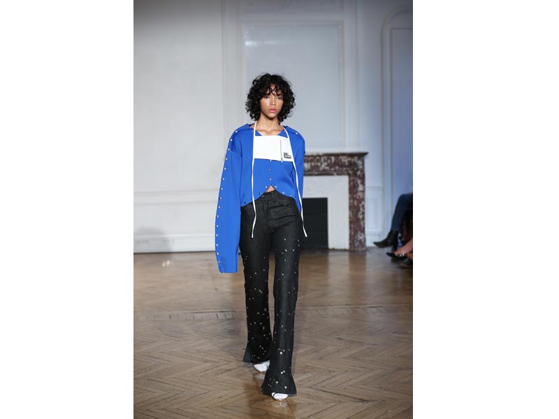 Models walk for designer Afterhomework in Paris Fashion Week