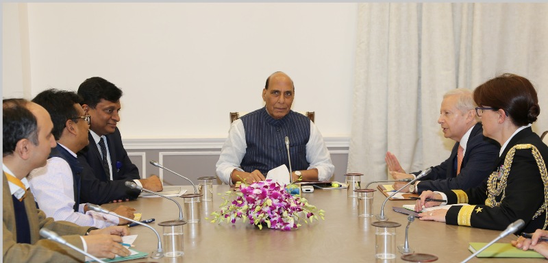 Rajnath Singh meets U.S. Ambassador Kenneth Ian Juster in New Delhi on December 03, 2019.