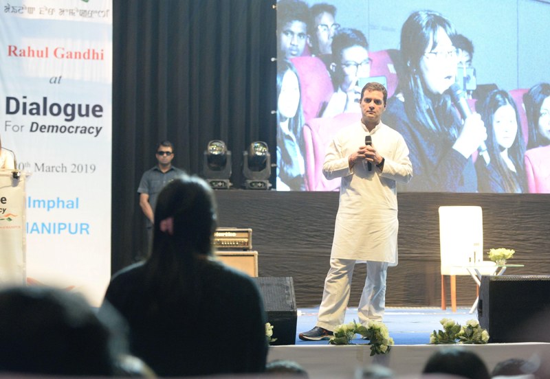 Rahul Gandhi interacts with students in Imphal