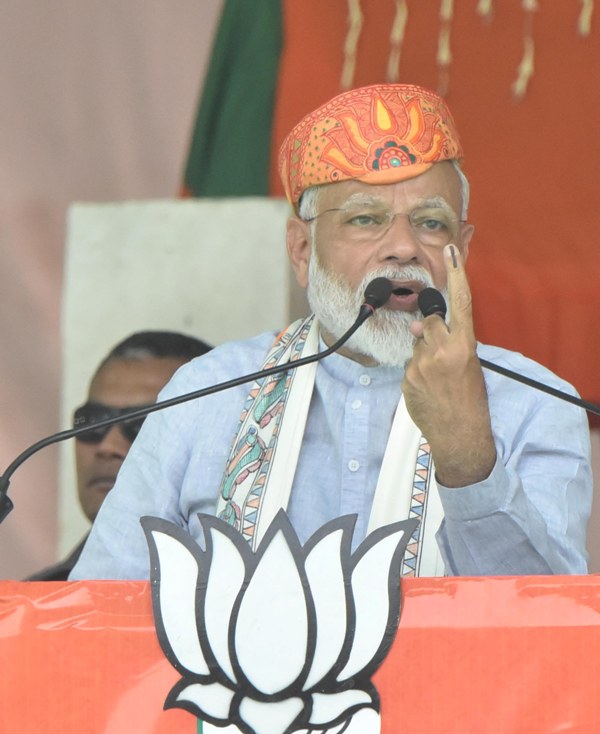 PM Modi at an election rally in Darbhanga, Bihar