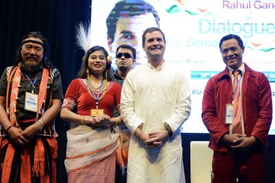 Rahul Gandhi interacts with students in Imphal