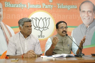 Telangana BJP Chief K Krishna Saagar Rao addresses media in Hyderabad