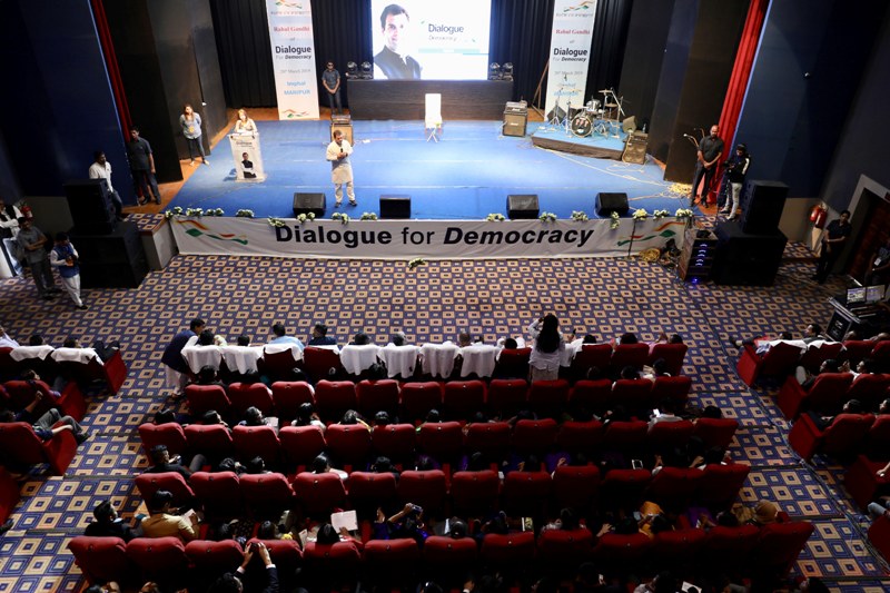 Rahul Gandhi interacts with students in Imphal
