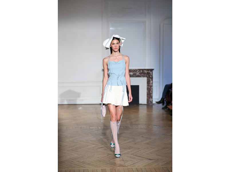 Models walk for designer Afterhomework in Paris Fashion Week