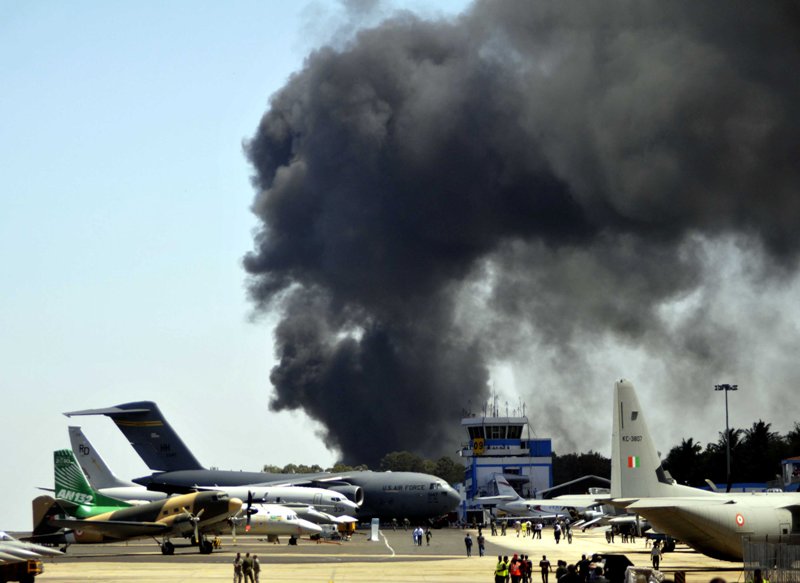 Major fire  at a parking area near Aero India show in Bangalore