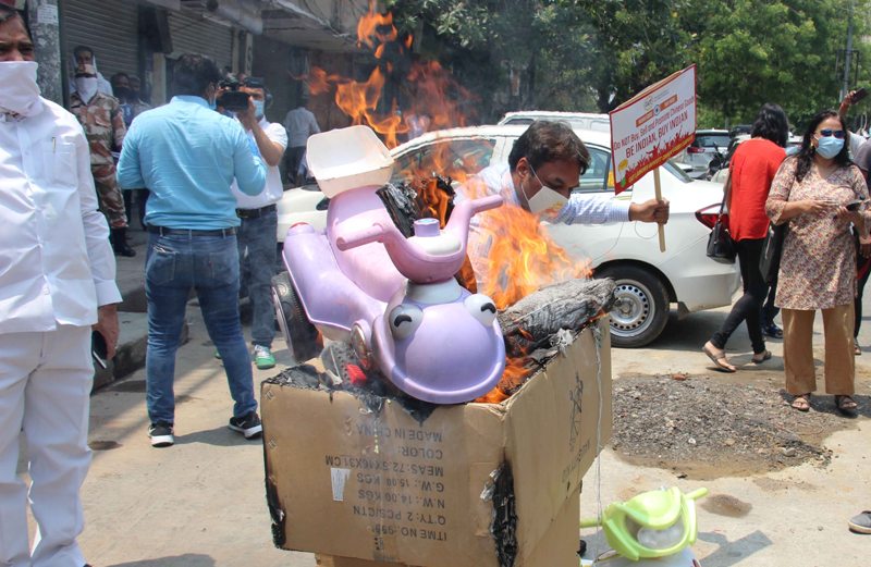 Protest against China at Karol Bagh in New Delhi