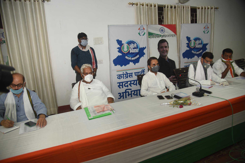 Bihar Congress chief Shakti Singh Gohil with other party leaders at state election committee
