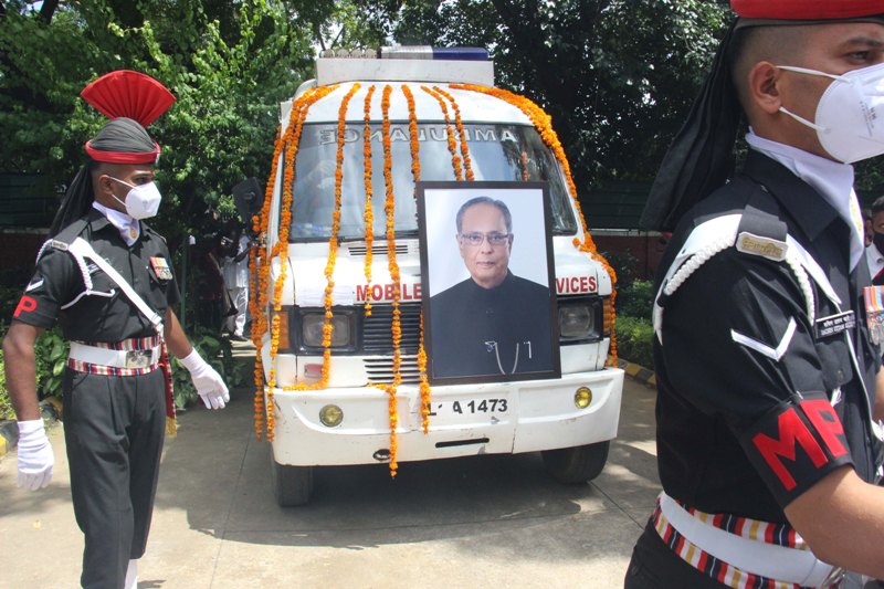 Mortal remains of Pranab Mukherjee at crematorium in New Delhi